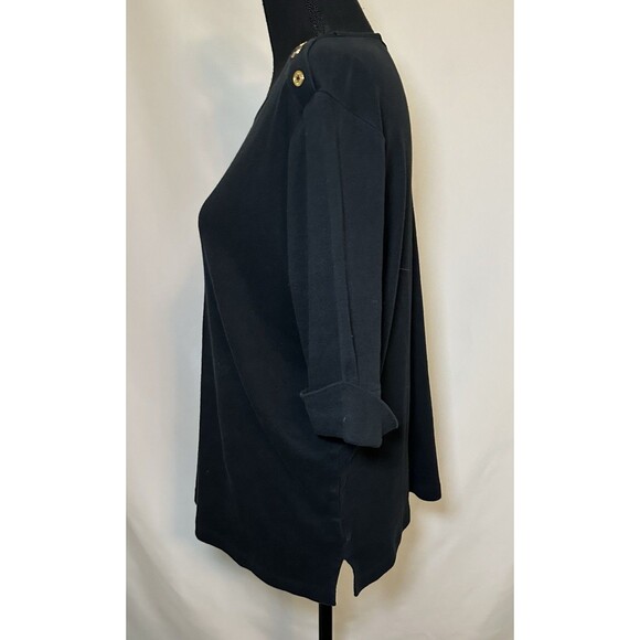 Lauren Ralph Lauren Black Short Sleeve Shirt Gold Button Women's Plus‎ 1X - Picture 2 of 10